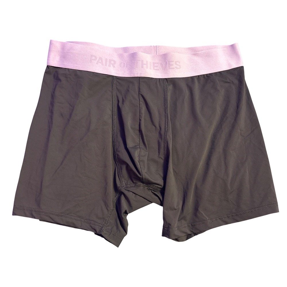 NEW Pair of Thieves Men's Dark Gray Boxer Briefs Pink Waistband Stretch Medium